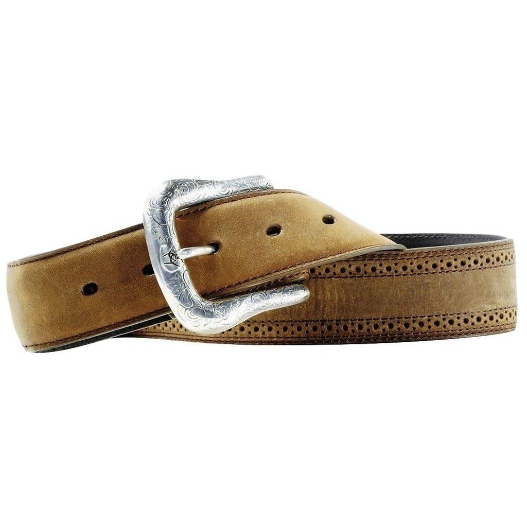 Ariat Work Belt Mens Perforated Leather Brown Distressed A10004667 Image 1