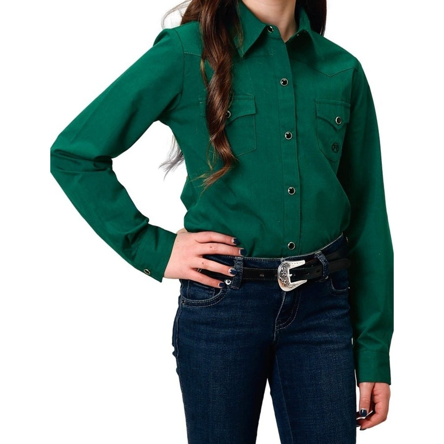 Roper Western Shirt Girls L/S Solid Snap Green 03-080-0265-0184 GR Image 1