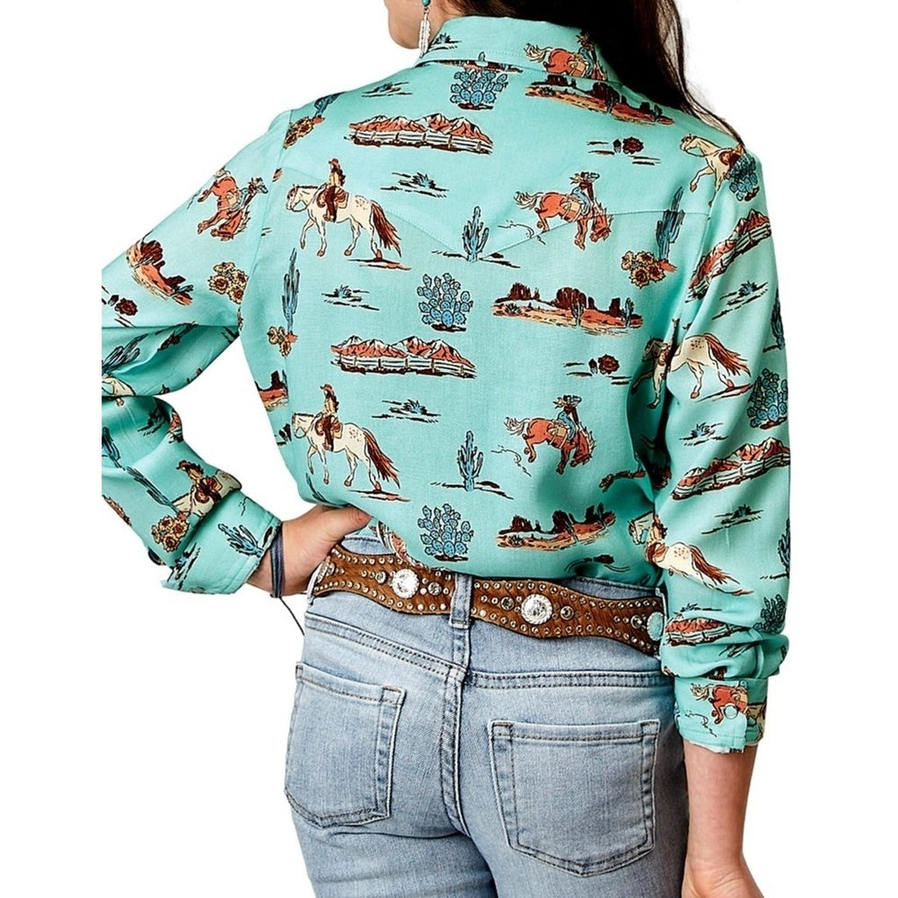 Roper Western Shirt Girls Desert Long Sleeve Blue 03-080-0590-2012 BU Image 2