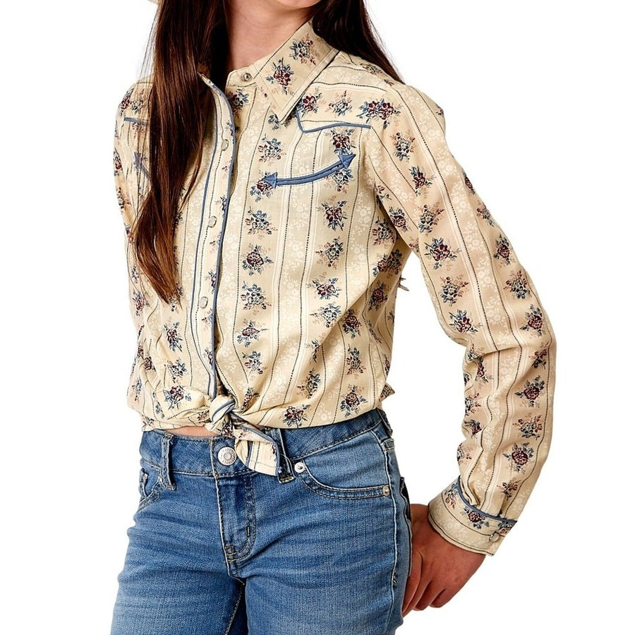 Roper Western Shirt Girls L/S Floral Snap Yellow 01-080-0086-0351 YE Image 1