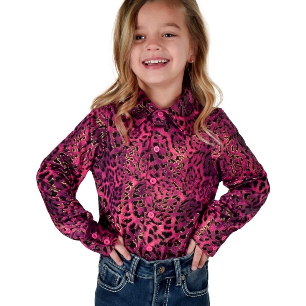 Cowgirl Tuff Western Shirt Girls L/S Leopard Print Hot Pink 100852 Image 1