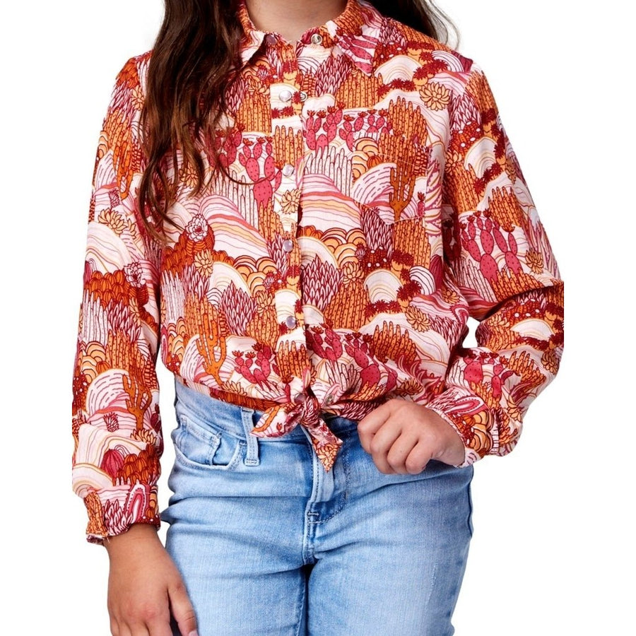 Roper Western Shirt Girls L/S Cacti Snap Pink 03-080-0590-4045 PI Image 1