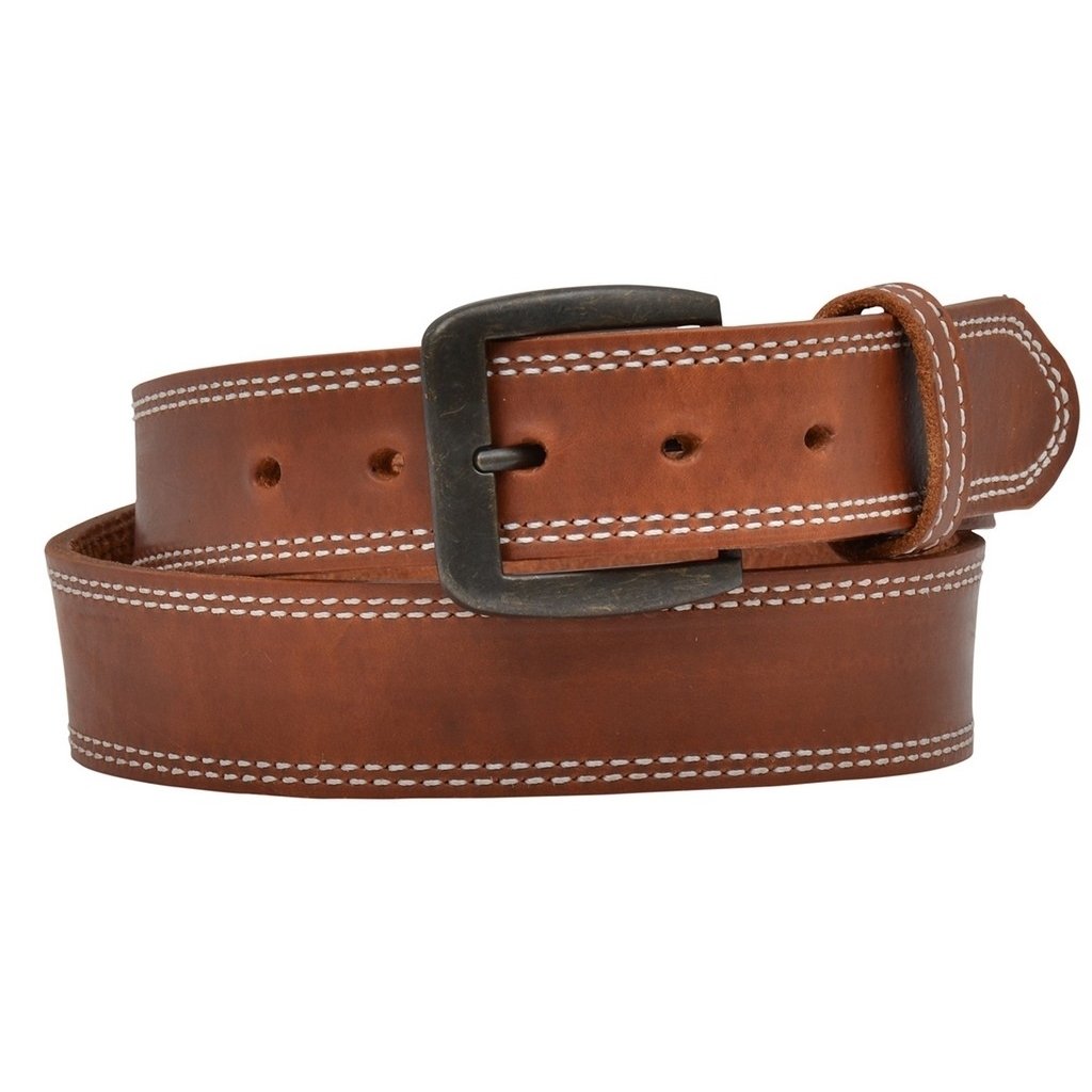 3D Western Belt Mens Leather Barbed Tooled Heavyweight Tan D1137 Image 1