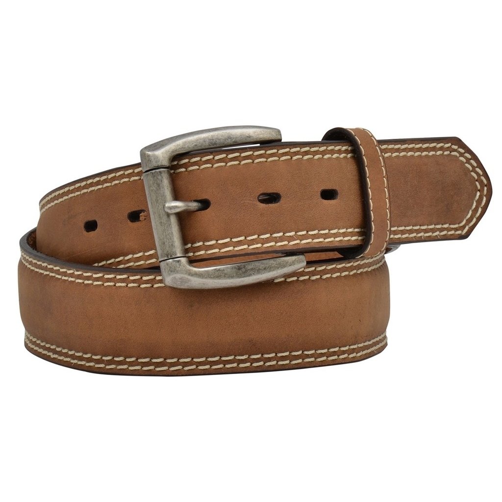 3D Western Belt Mens Roller Distressed Leather Stitching Brown D1362 Image 1