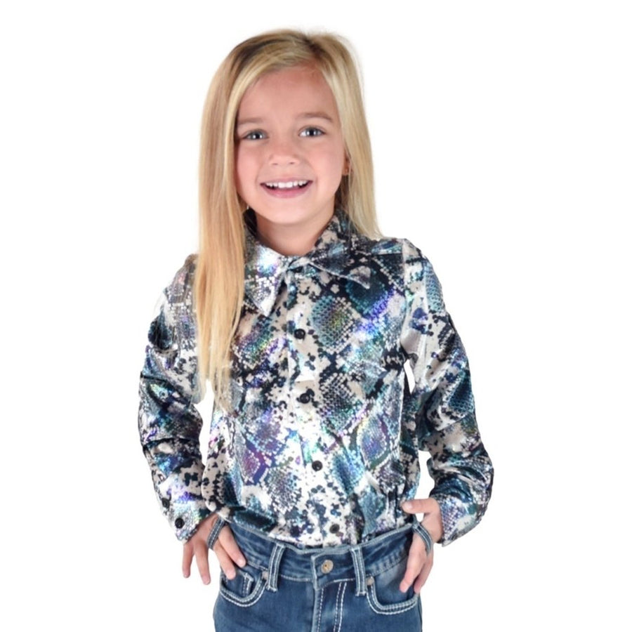 Cowgirl Tuff Western Shirt Girls L/S Velvet Snake Multi-Color 100739 Image 1