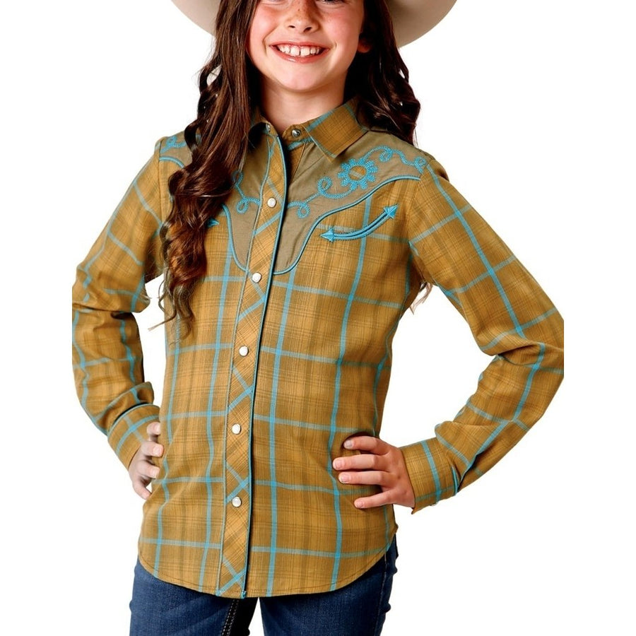 Roper Western Shirt Girls L/S Plaid Snap Yellow 01-080-0024-6042 YE Image 1