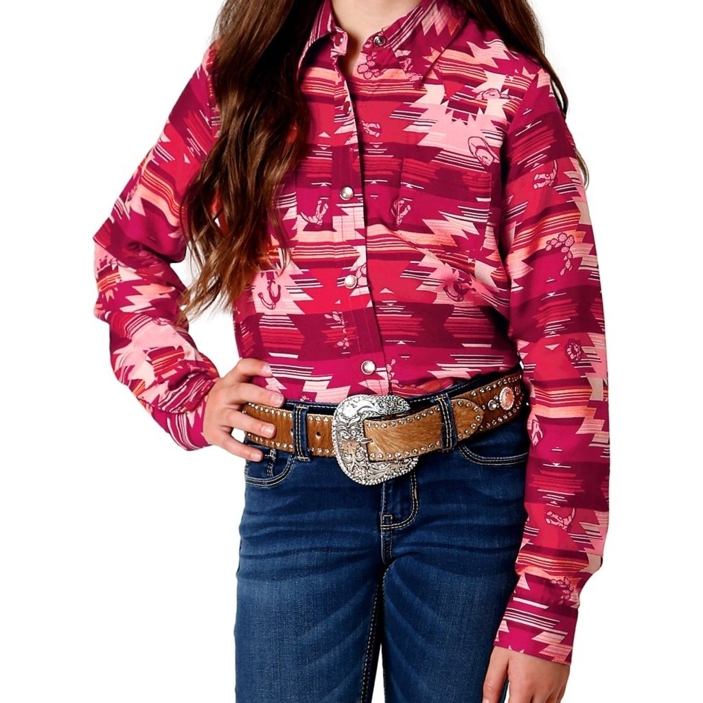 Roper Western Shirt Girls L/S Aztec Snap Red 03-080-0590-6105 RE Image 1