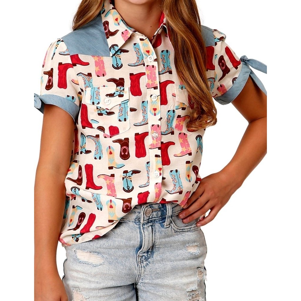 Roper Western Shirt Girls Short Sleeve Multi 03-081-0590-0455 MU Image 1