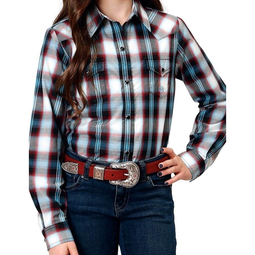 Roper Western Shirt Girls L/S Plaid Snap Black 03-080-0278-1053 BL Image 1