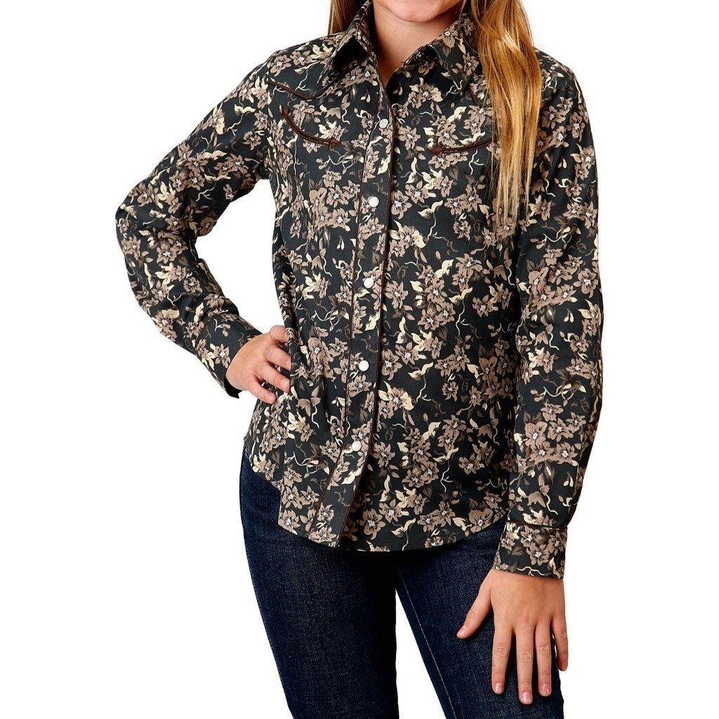 Roper Western Shirt Girls L/S Dark Floral Black 01-080-0086-0709 BL Image 1