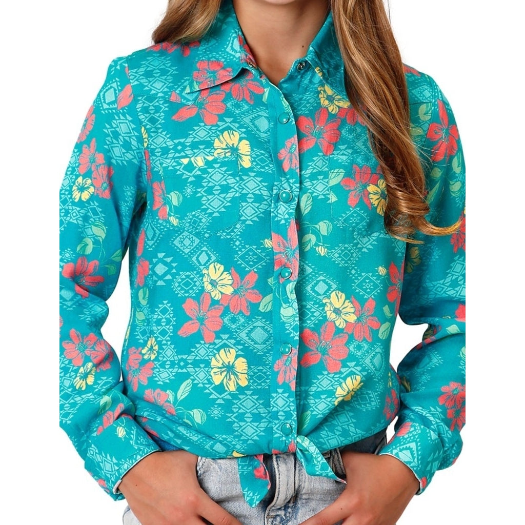 Roper Western Shirt Girls Long Sleeve Turquoise 03-080-0590-0457 BU Image 1