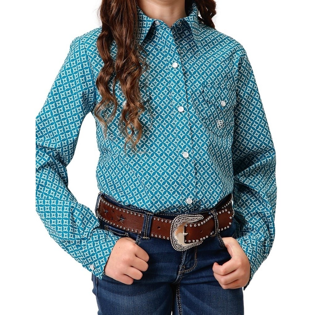 Roper Western Shirt Girls L/S Print Snap Turquoise 03-080-0225-6019 BU Image 1