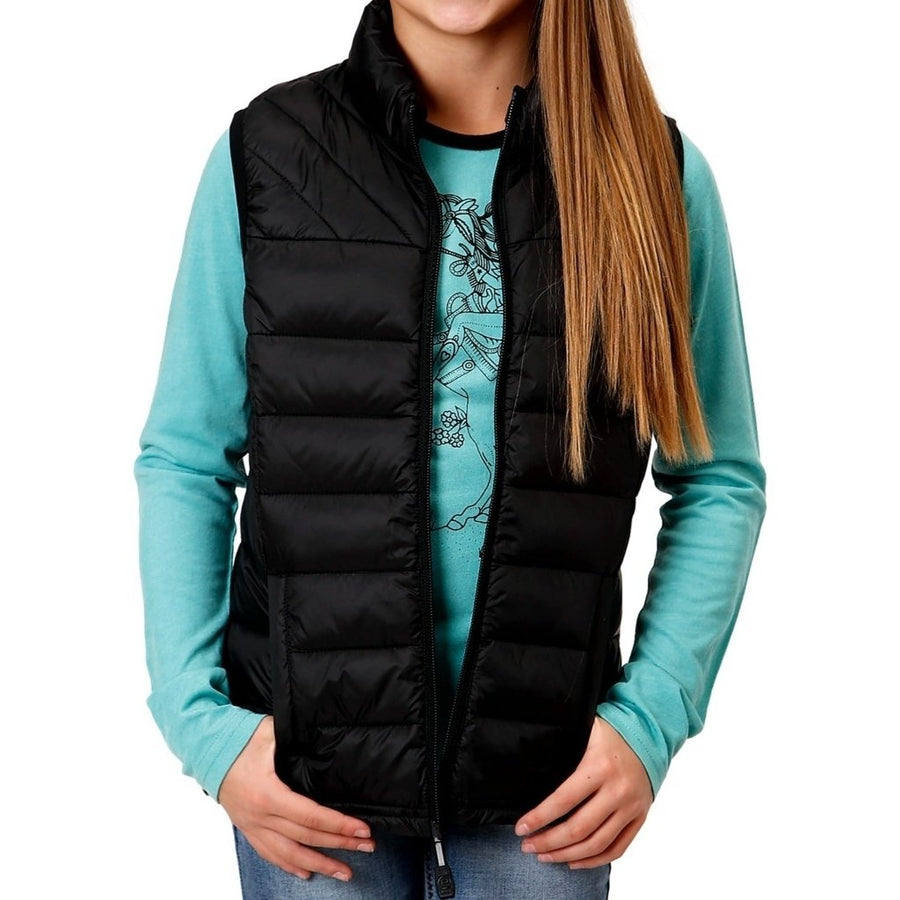 Roper Western Vest Girls Quilted Zip Poly Black 03-298-0685-6137 BL Image 1