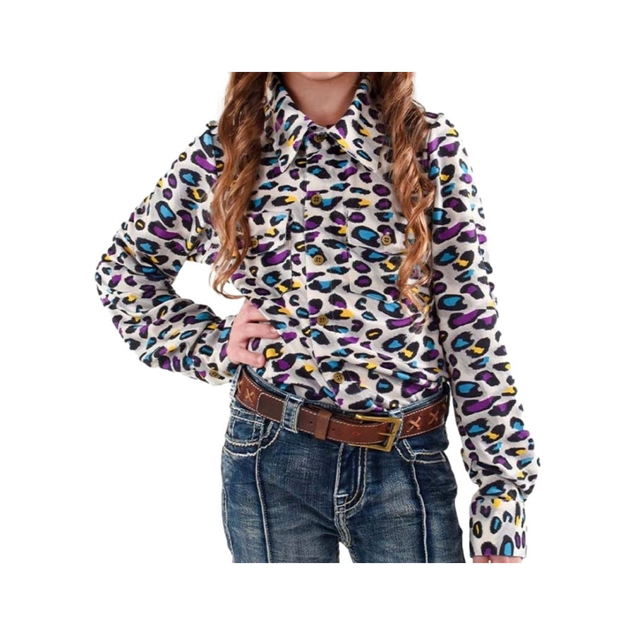 Cowgirl Tuff Western Shirt Girls L/S Leopard Button Multi-Color 100611 Image 1