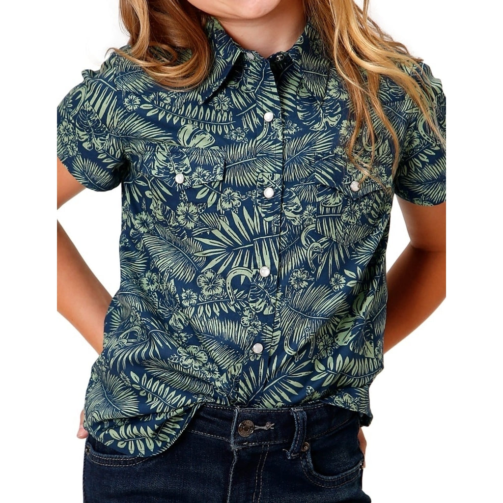 Roper Western Shirt Girls S/S Allover Snap Green 03-081-0064-0465 GR Image 1