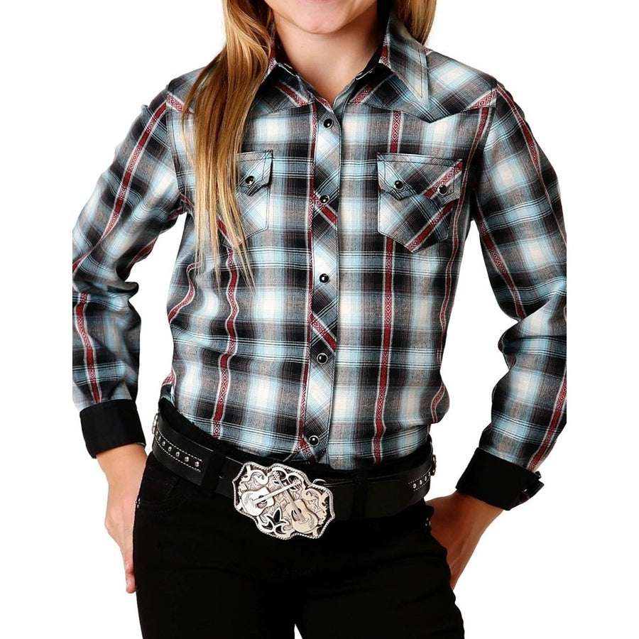 Roper Western Shirt Girls L/S Dobby Plaid Black 03-080-0062-0756 BL Image 1