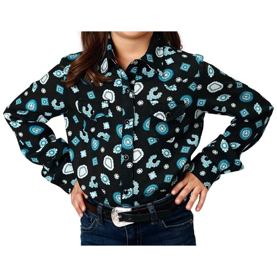 Roper Western Shirt Girls L/S Jewel Print Black 03-080-0590-0167 BL Image 1