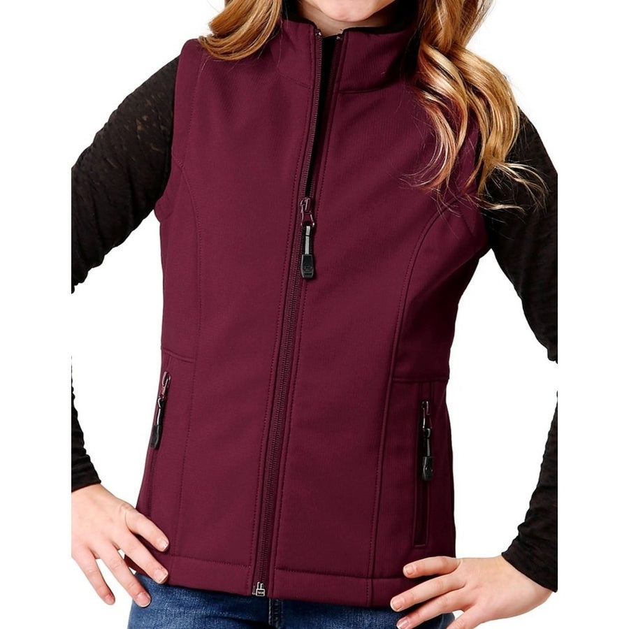 Roper Western Vest Girls Softshell Zip Logo Wine 03-298-0781-6146 WI Image 1