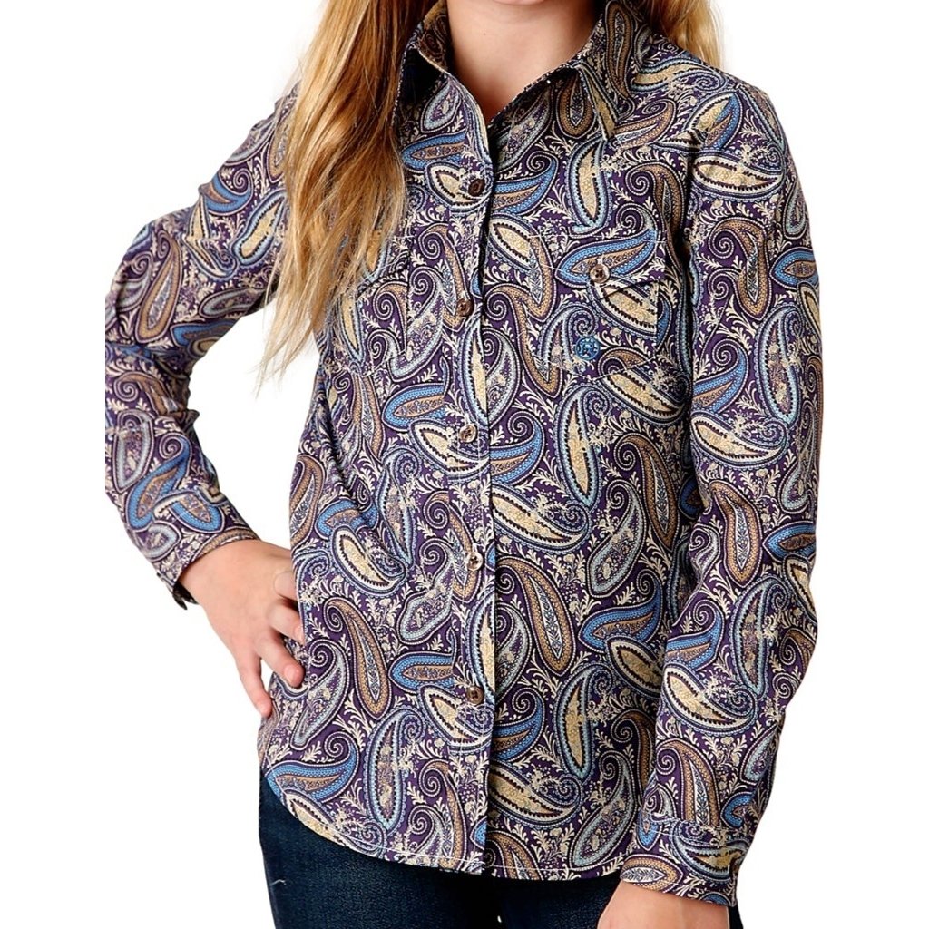 Roper Western Shirt Girls L/S Royal Paisley Button 03-080-0325-6013 MU Image 1