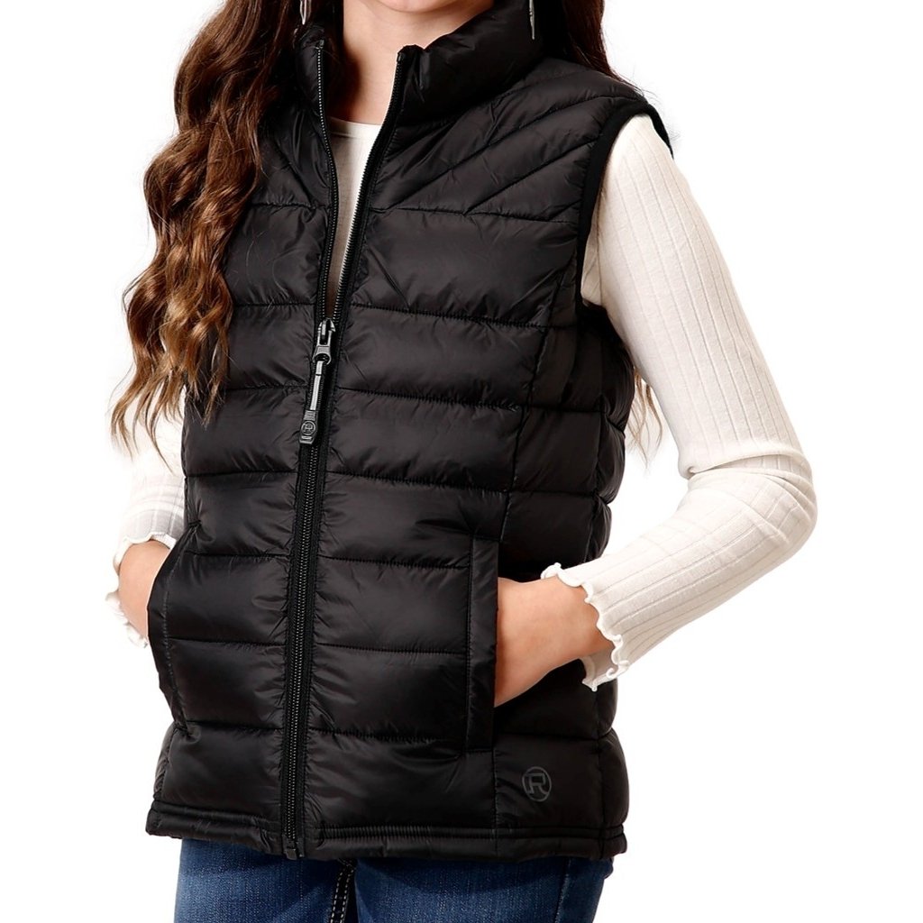 Roper Western Vest Girls Parachute Quilt Black 03-298-0685-6186 BL Image 1