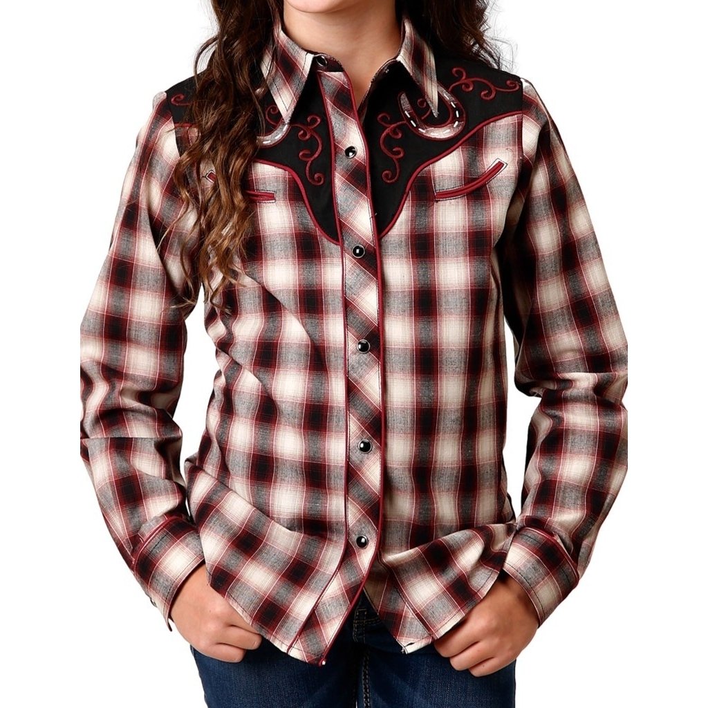 Roper Western Shirt Girls Long Sleeve Plaid Wine 01-080-0024-6036 WI Image 1