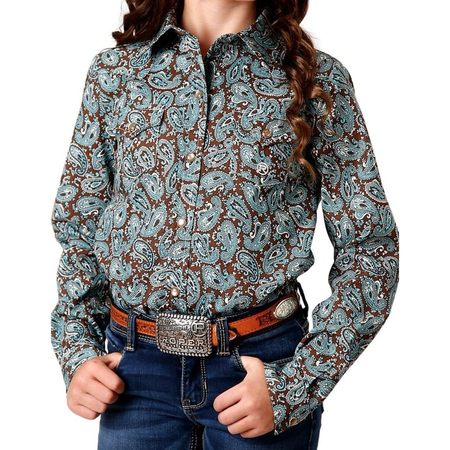 Roper Western Shirt Girls L/S Mine Paisley Turq 03-080-0225-6017 BU Image 1