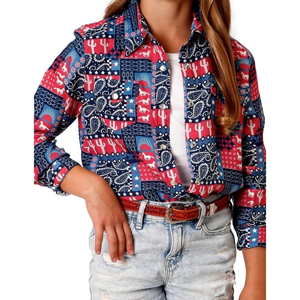 Roper Western Shirt Girls Long Sleeve Red 03-080-0590-0452 RE Image 1