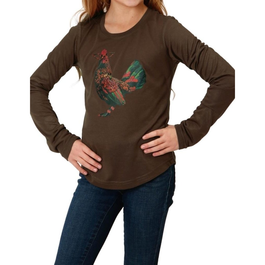 Roper Western Shirt Girls L/S Tee Rooster Brown 03-009-0513-6109 BR Image 1