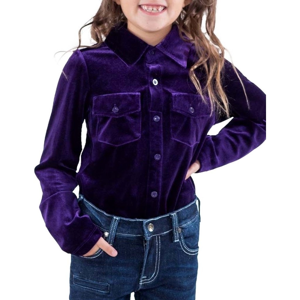 Cowgirl Tuff Western Shirt Girls L/S Button Velvet Purple H00723 Image 1