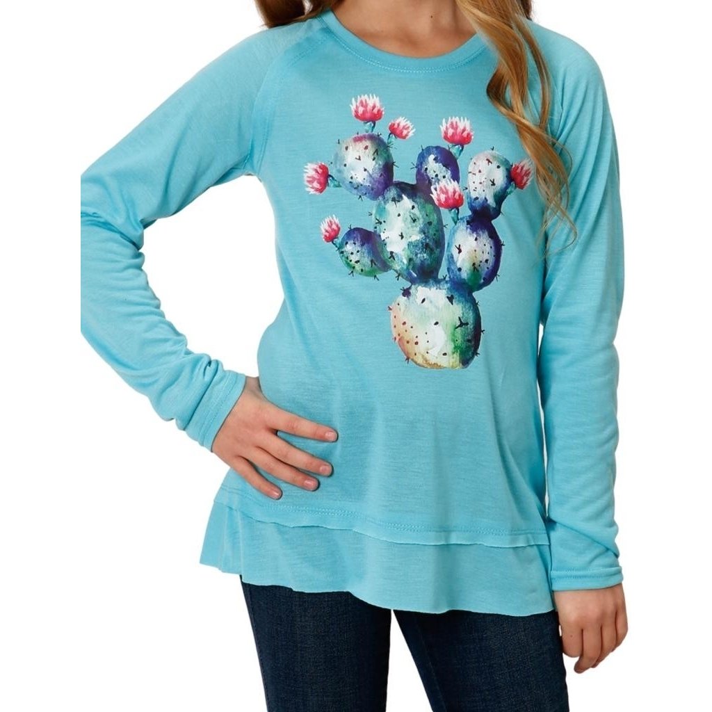 Roper Western Shirt Girls L/S Tee Cactus Turquoise 03-009-0513-6116 BU Image 1