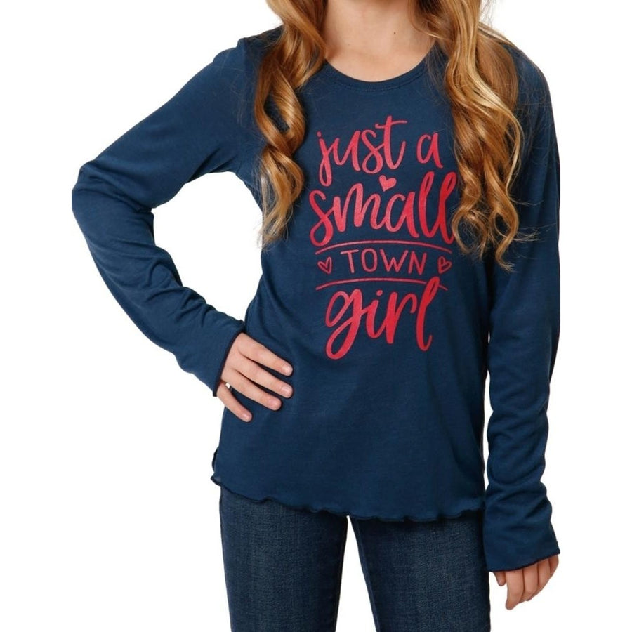 Roper Western Shirt Girls L/S Tee Small Town Navy 03-009-0513-6118 BU Image 1