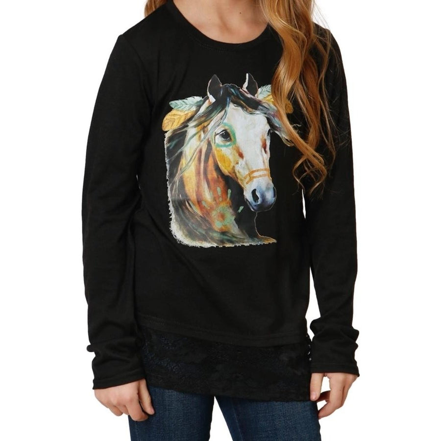 Roper Western Shirt Girls L/S Tee Horse Head Black 03-009-0513-6119 BL Image 1