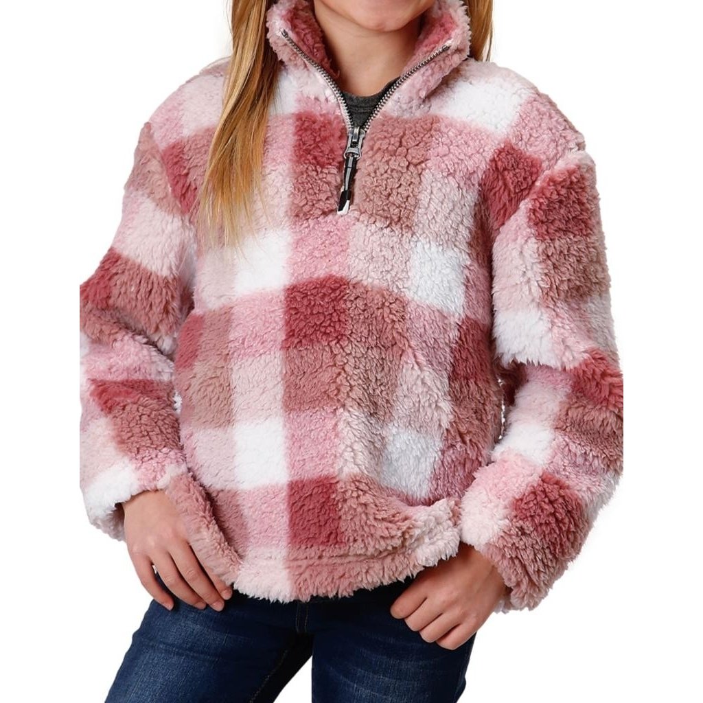 Roper Western Sweatshirt Girls Buffalo Plaid Pink 03-298-0250-6154 PI Image 1