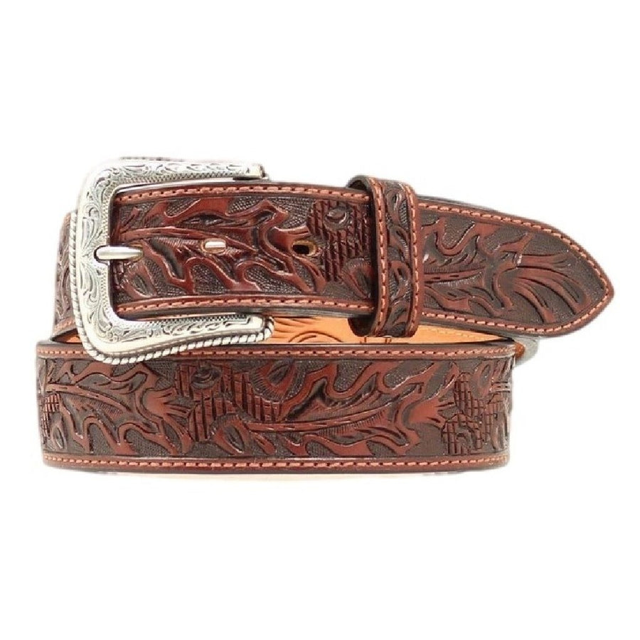 Nocona Western Belt Mens Leather Tooled Acorn Leaf Dark Mocha N2490802 Image 1