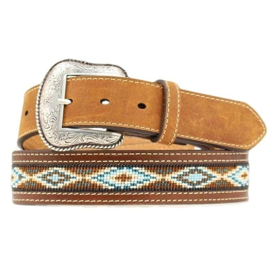 Nocona Western Belt Mens Leather Beaded Southwest Brown Blue N2413644 Image 1