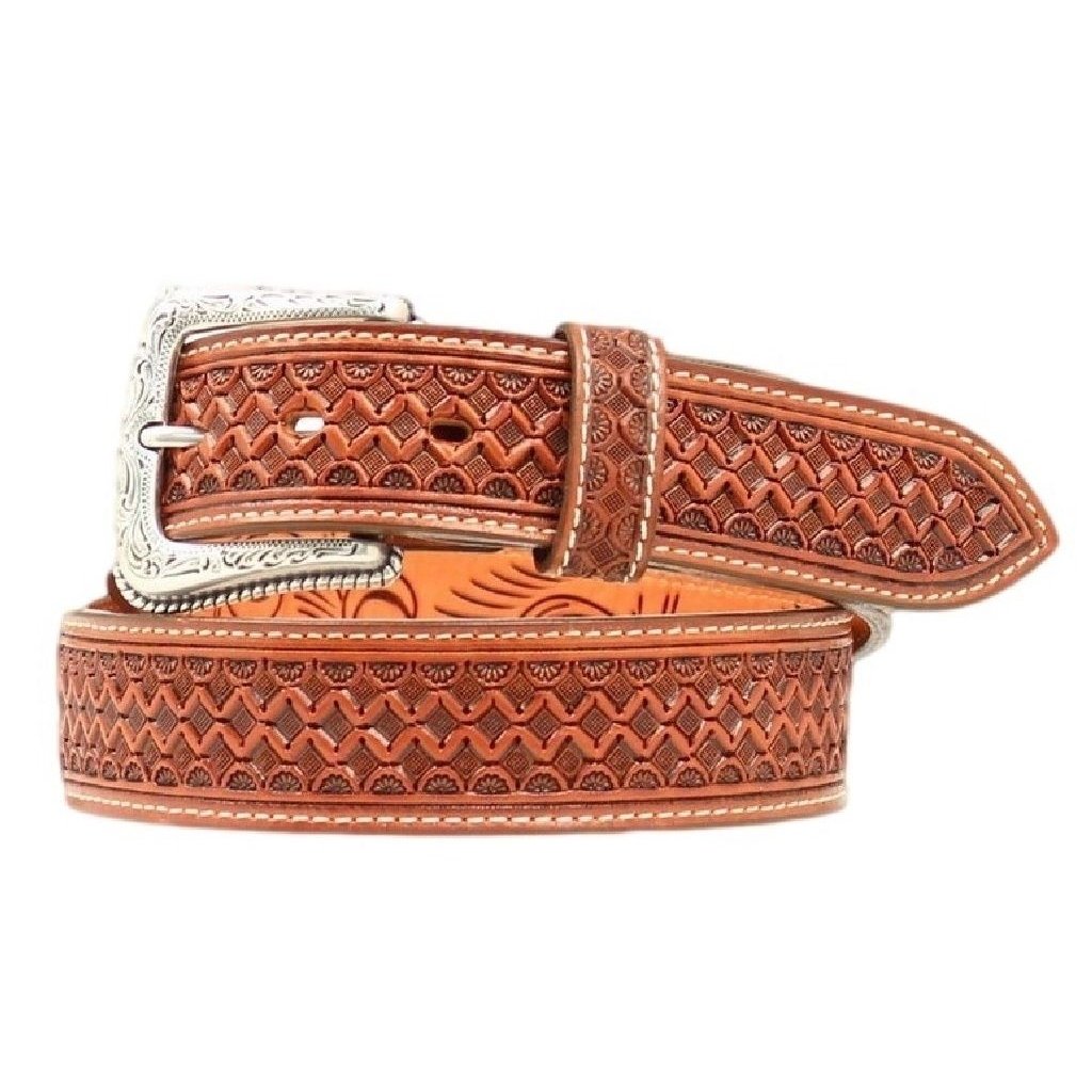 Nocona Western Belt Mens Leather Tooled Square Weave Copper N2491008 Image 1