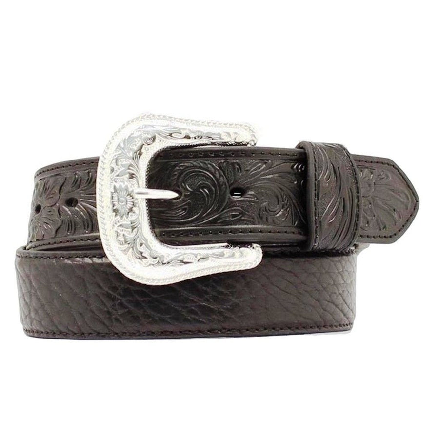 Nocona Western Belt Mens Leather Tooled Overlay Black N2438901 Image 1