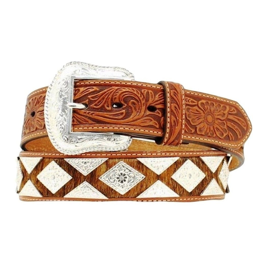 Nocona Western Belt Mens Leather Hair Diamond Conchos Copper N2509408 Image 1