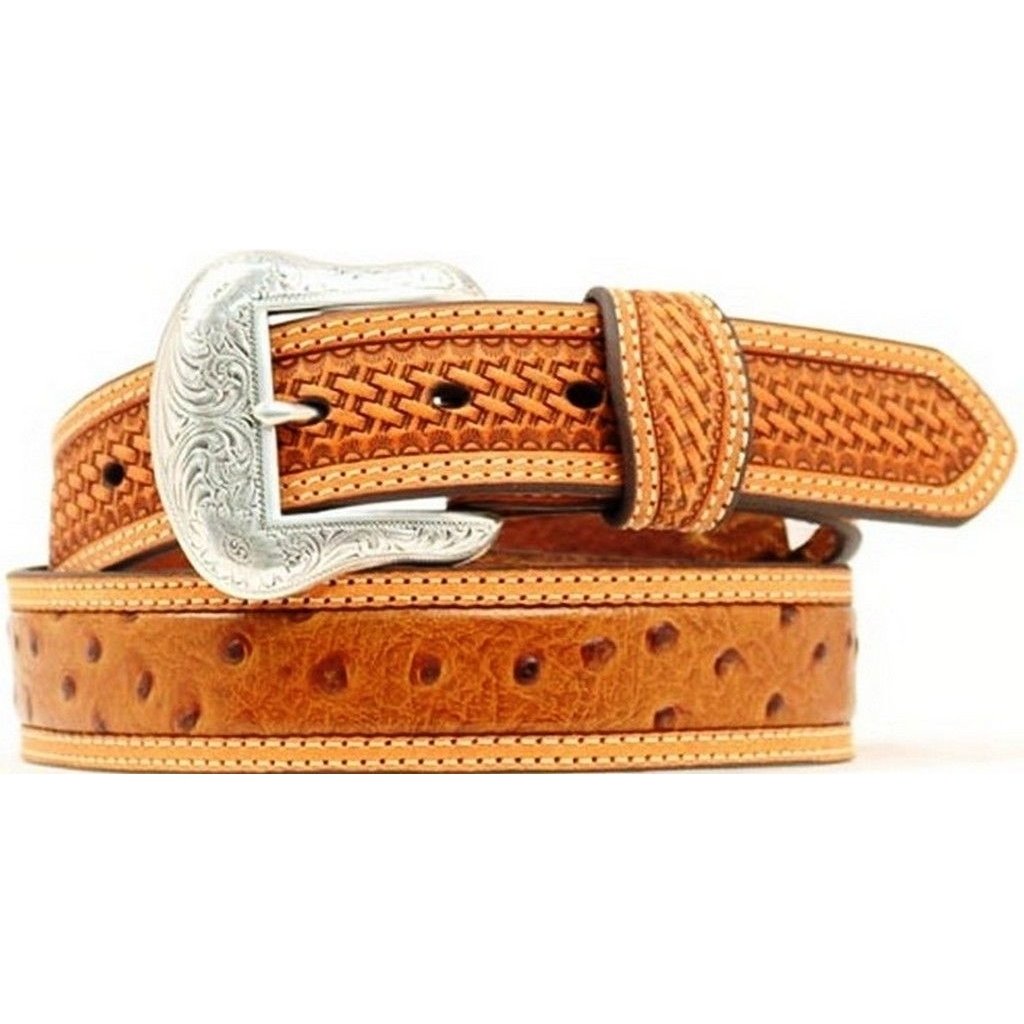 Nocona Western Belt Mens Leather Ostrich Inlay Honey Brown N24580153 Image 1