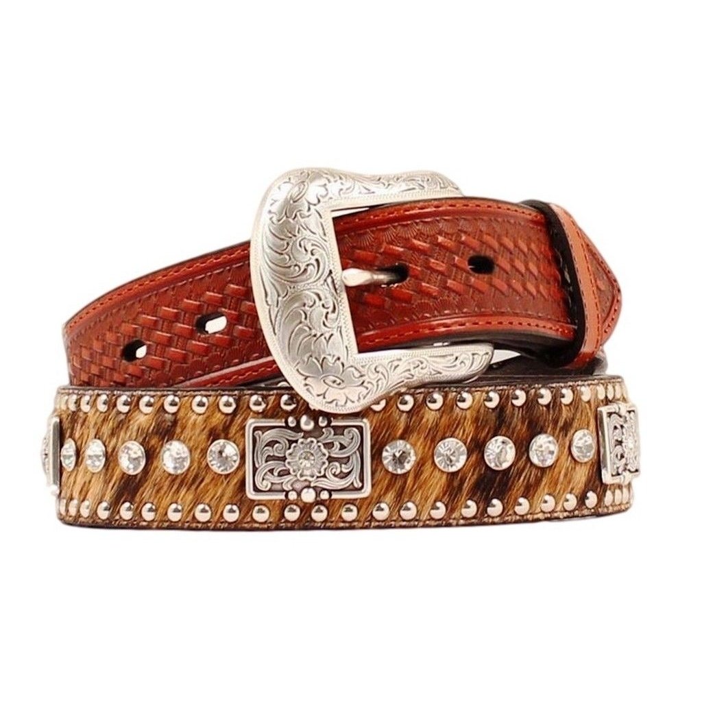 Nocona Western Belt Mens Leather Rhinestones Hair Brown N2442302 Image 1