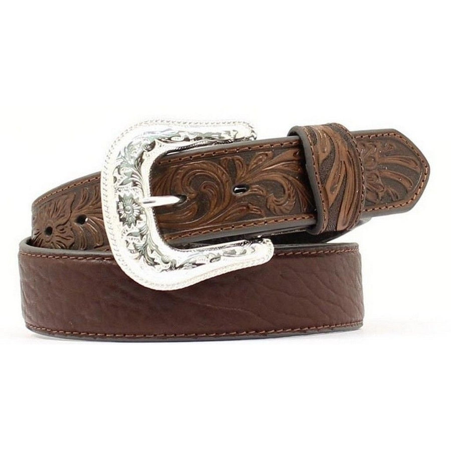 Nocona Western Belt Mens Leather Tooled Overlay Espresso N2438902 Image 1