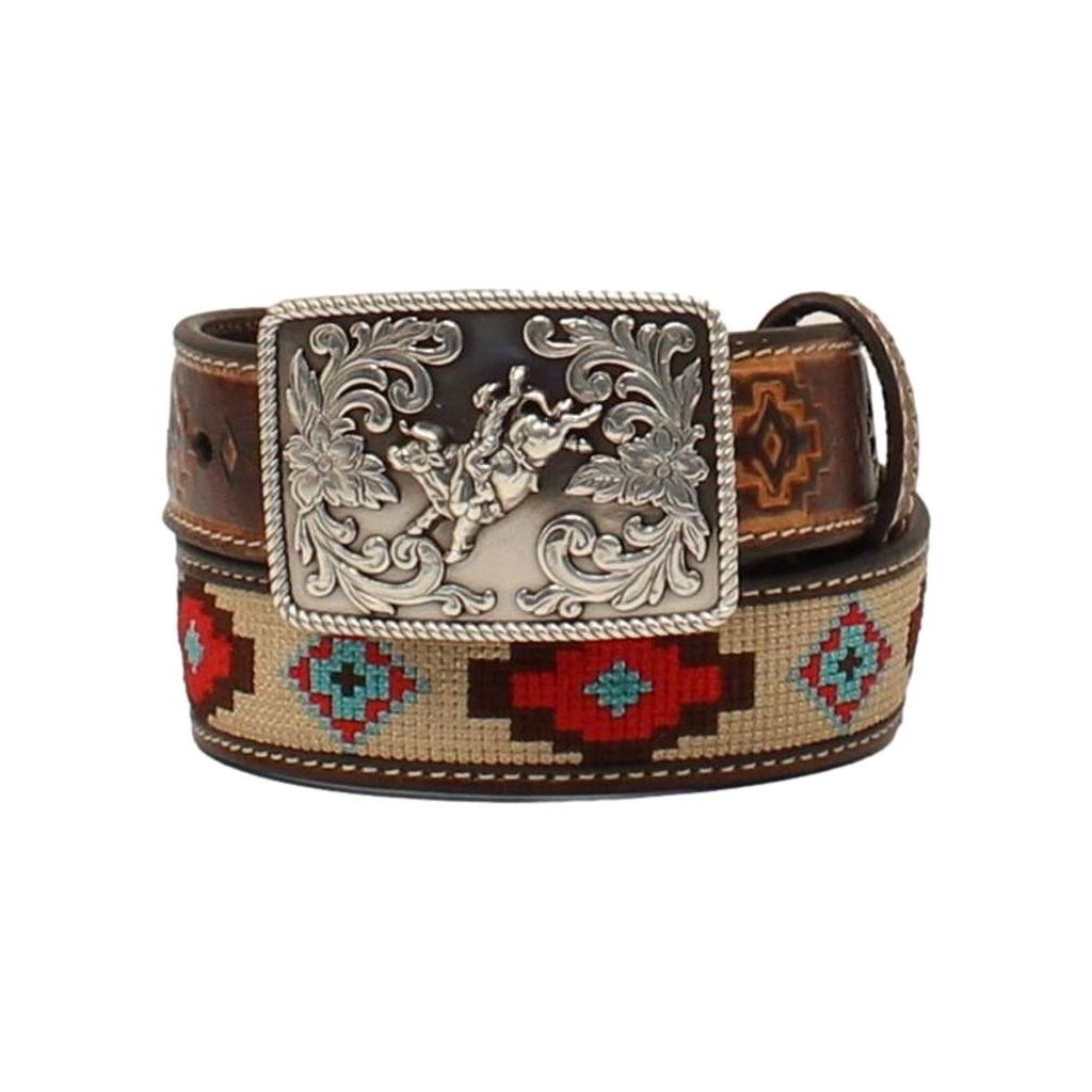 3D Western Belt Boys Embossed Aztec Design Leather D120002008 Image 1