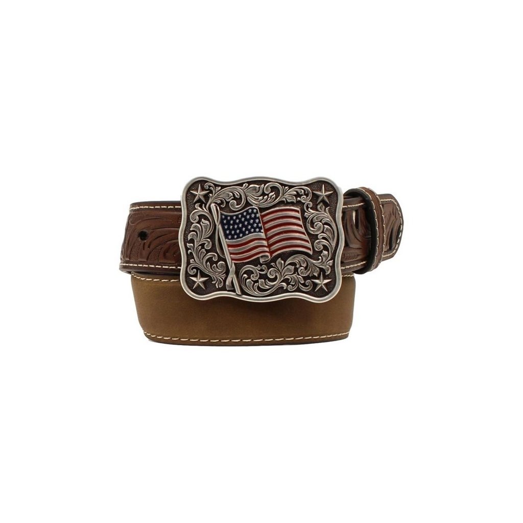 Nocona Western Belt Boys Flag 1 1/4" Distress Medium Brown N4440344 Image 1