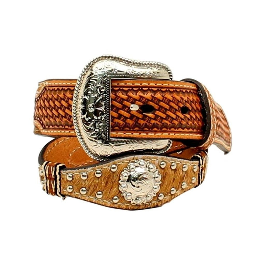 Nocona Western Belt Boys Scalloped Round Conchos Natural N4436448 Image 1