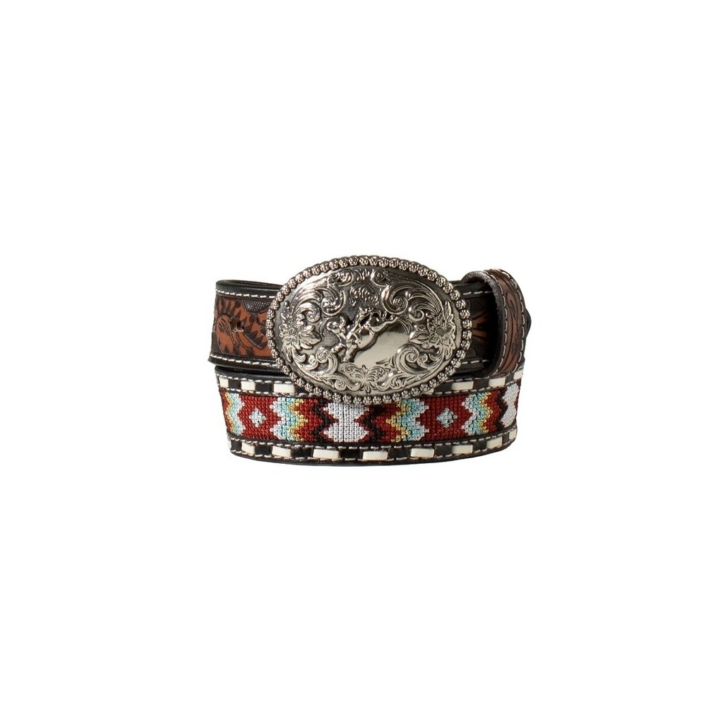 Nocona Western Belt Boys Embroidered Inlay Buck Lace Brown N4441702 Image 1