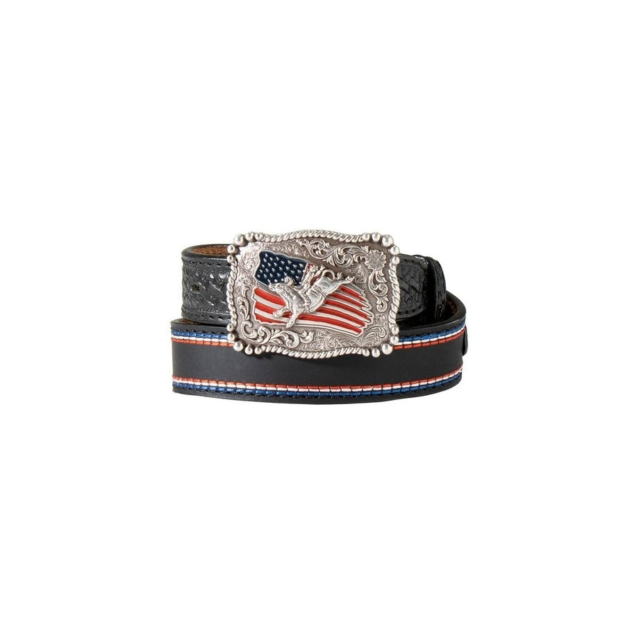 3D Western Belt Boys American Flag Scallop Edge Bull Rider D120003501 Image 1