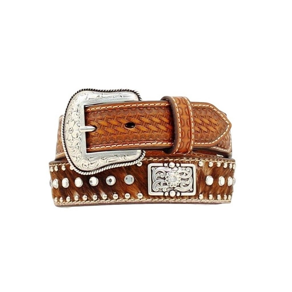 Nocona Western Belt Boys Child Leather Hair Rhinestones Brown N4419402 Image 1