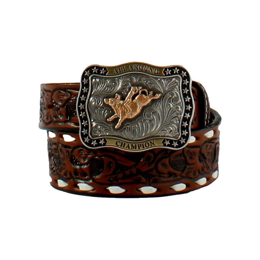 3D Western Belt Boys Floral Bucklace Bull Rider Brown D120002802 Image 1