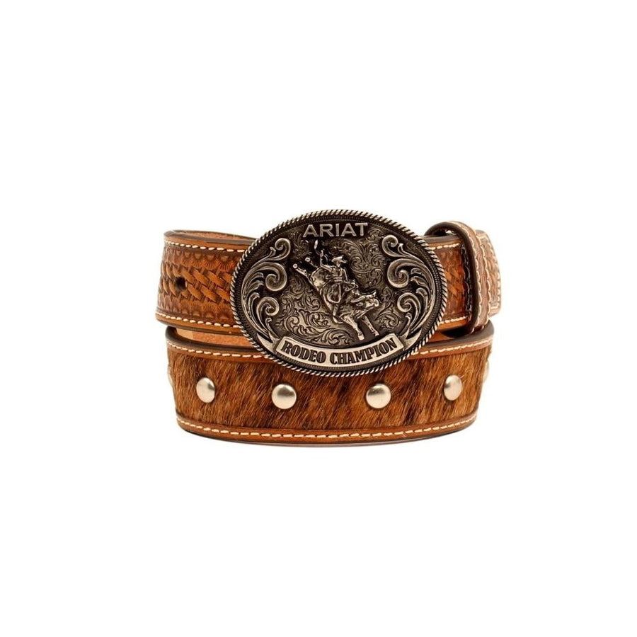 Ariat Western Belt Boys Faux Calf Hair Bull Rider Buckle A1305608 Image 1