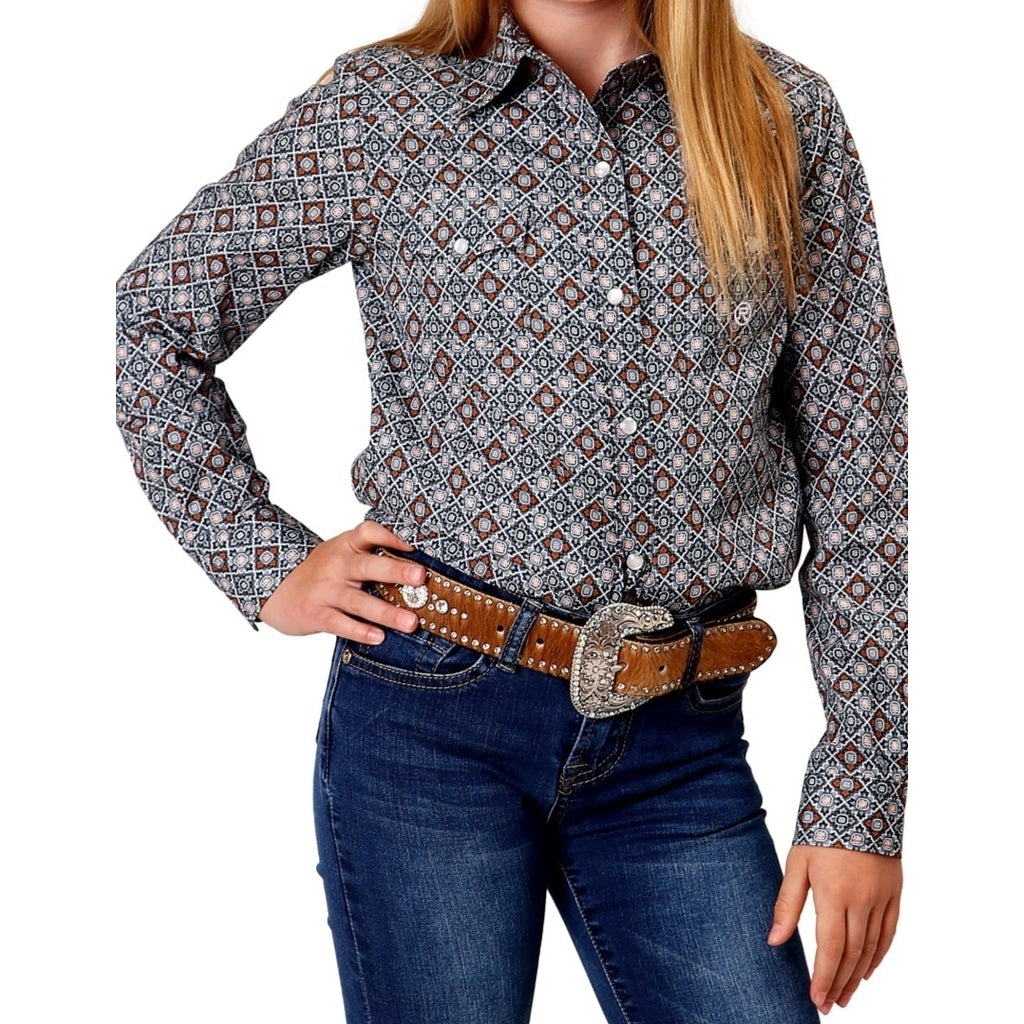 Roper Western Shirt Girls L/S Allover Snap Gray 03-080-0225-2019 GY Image 1